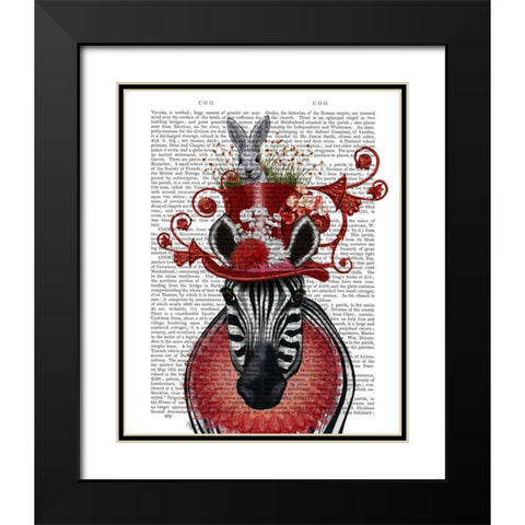 Zebra and Bunny Hat Black Modern Wood Framed Art Print with Double Matting by Fab Funky