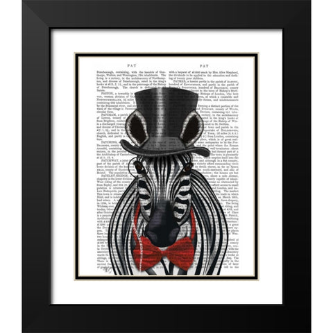 Zebra with Top Hat and Bow Tie 2, Forwards Black Modern Wood Framed Art Print with Double Matting by Fab Funky