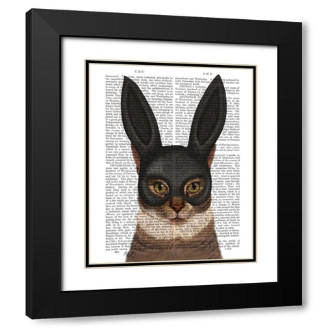 Cat with Bunny Mask Black Modern Wood Framed Art Print with Double Matting by Fab Funky