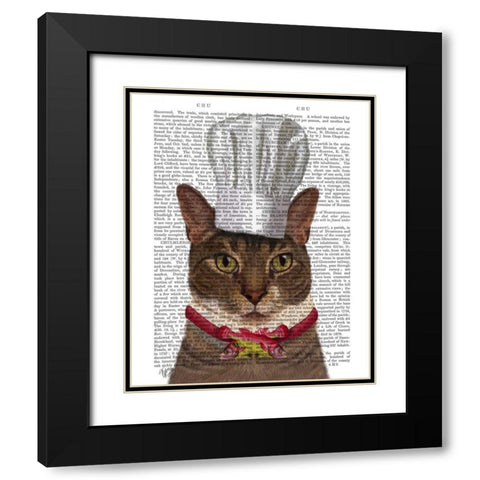 Cat Chef Black Modern Wood Framed Art Print with Double Matting by Fab Funky