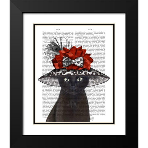 Cat, Black with Fabulous Hat Black Modern Wood Framed Art Print with Double Matting by Fab Funky