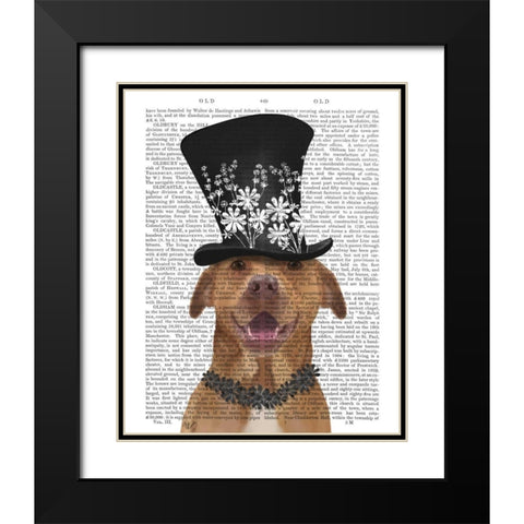 Pit Bull with Black Hat Black Modern Wood Framed Art Print with Double Matting by Fab Funky