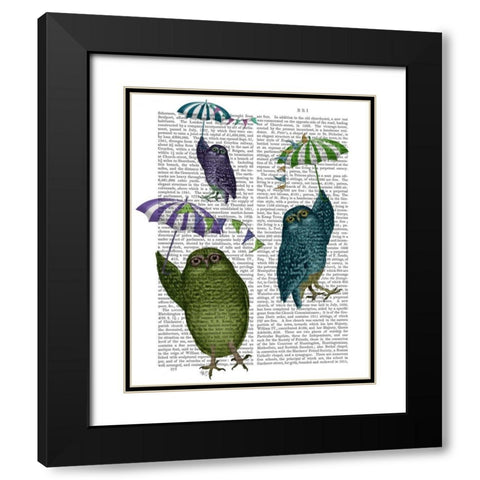 Owls with Umbrellas Black Modern Wood Framed Art Print with Double Matting by Fab Funky