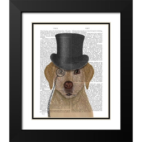 Yellow Labrador, Formal Hound and Hat Black Modern Wood Framed Art Print with Double Matting by Fab Funky