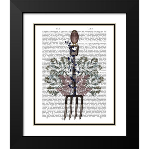 Garden Fork and Berries Black Modern Wood Framed Art Print with Double Matting by Fab Funky