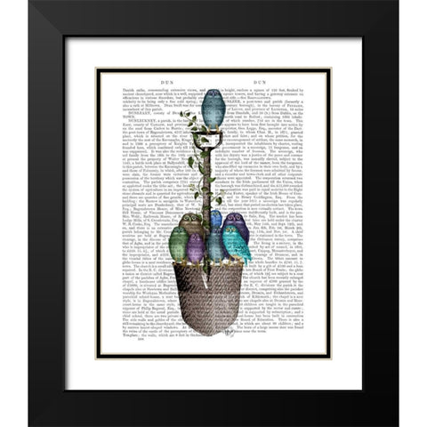 Garden Spade and Owls Black Modern Wood Framed Art Print with Double Matting by Fab Funky