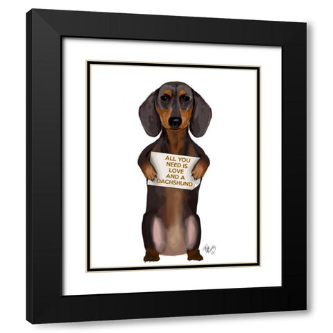 Love and Dachshund Black Modern Wood Framed Art Print with Double Matting by Fab Funky