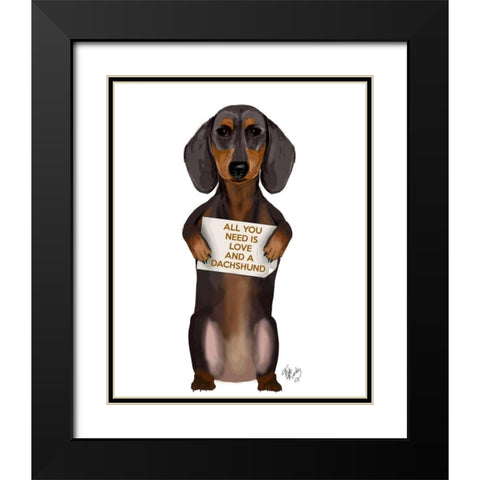 Love and Dachshund Black Modern Wood Framed Art Print with Double Matting by Fab Funky