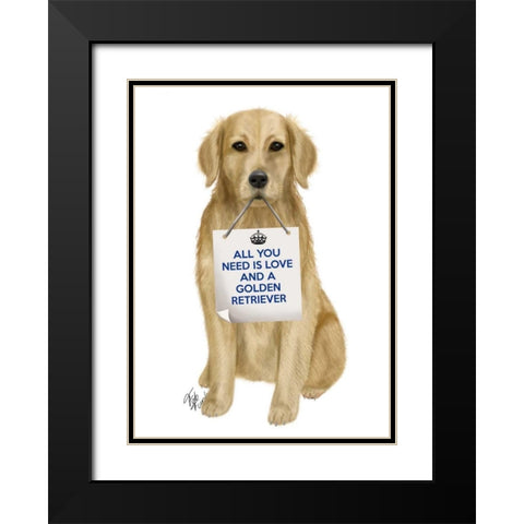 Love and Golden Retriever Black Modern Wood Framed Art Print with Double Matting by Fab Funky