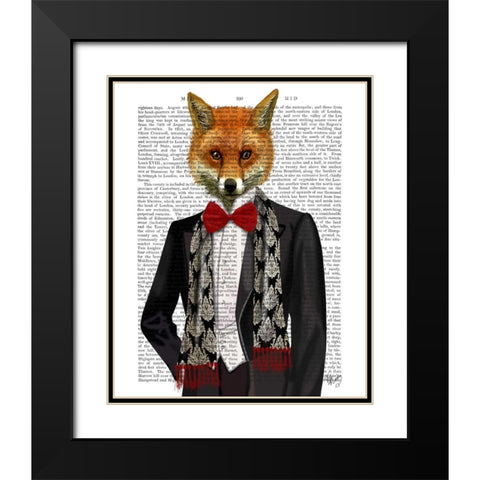 Fox with Red Bow Tie Black Modern Wood Framed Art Print with Double Matting by Fab Funky
