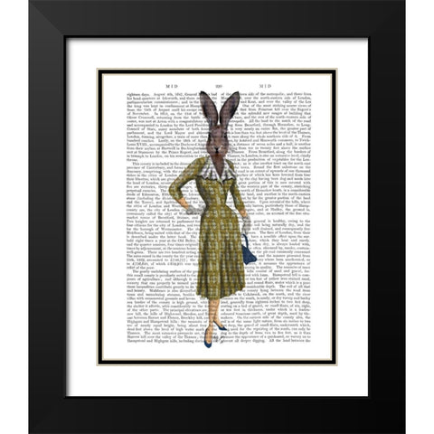 Rabbit In Mustard Dress Black Modern Wood Framed Art Print with Double Matting by Fab Funky