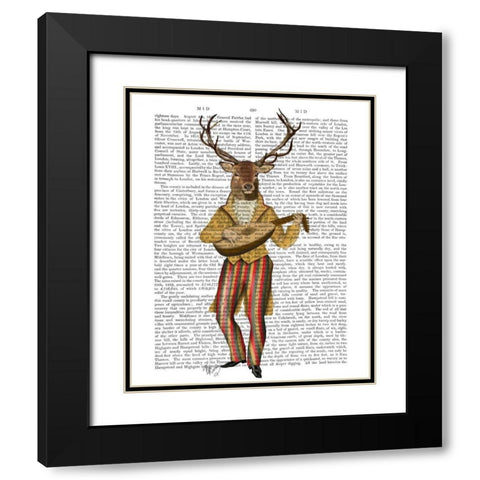 Deer Minstrel Black Modern Wood Framed Art Print with Double Matting by Fab Funky
