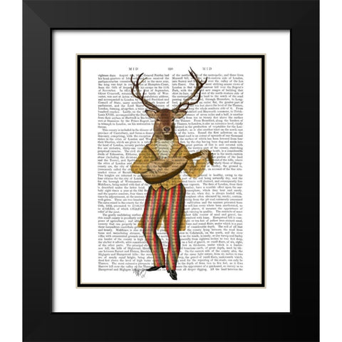 Deer Minstrel Black Modern Wood Framed Art Print with Double Matting by Fab Funky