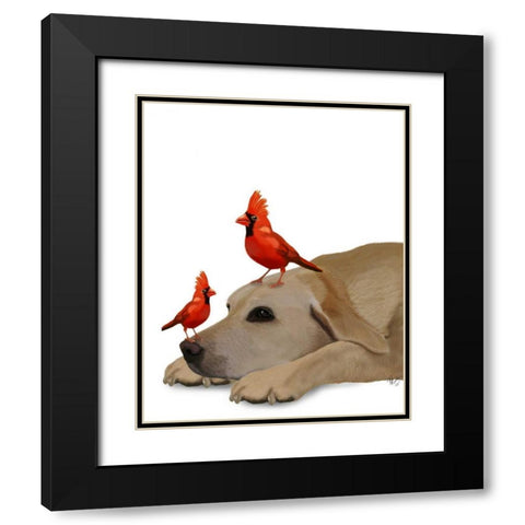 Labrador with Red Birds Black Modern Wood Framed Art Print with Double Matting by Fab Funky