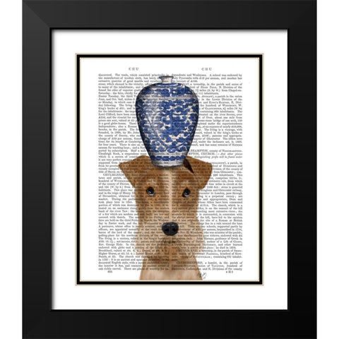 Fox Terrier with Blue Vase Black Modern Wood Framed Art Print with Double Matting by Fab Funky