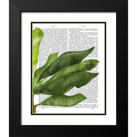 Banana Leaves 1, Green on White Black Modern Wood Framed Art Print with Double Matting by Fab Funky