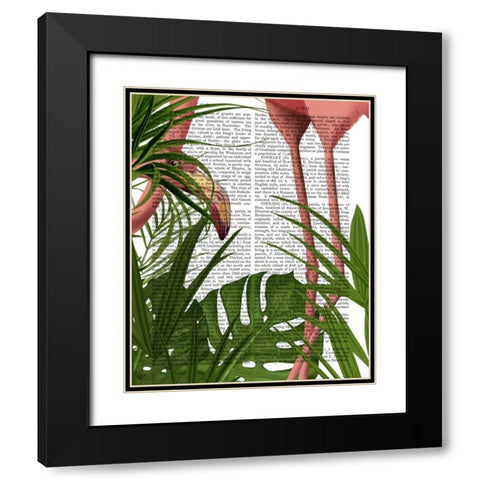 Flamingo Peering Black Modern Wood Framed Art Print with Double Matting by Fab Funky
