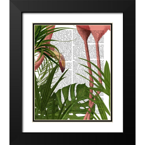 Flamingo Peering Black Modern Wood Framed Art Print with Double Matting by Fab Funky