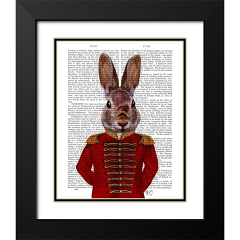 Military Rabbit in Red Black Modern Wood Framed Art Print with Double Matting by Fab Funky