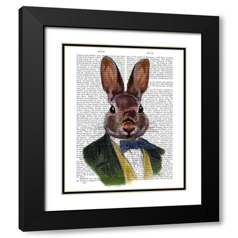 Rabbit in Green Jacket Black Modern Wood Framed Art Print with Double Matting by Fab Funky