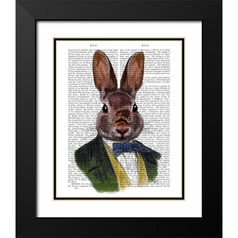 Rabbit in Green Jacket Black Modern Wood Framed Art Print with Double Matting by Fab Funky