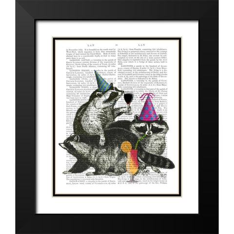Raccoon Party Black Modern Wood Framed Art Print with Double Matting by Fab Funky
