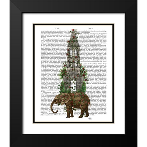 Elephant Tower Black Modern Wood Framed Art Print with Double Matting by Fab Funky