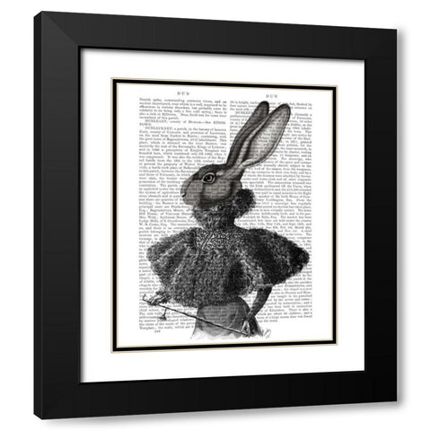 Rabbit with Feather Collar Black Modern Wood Framed Art Print with Double Matting by Fab Funky