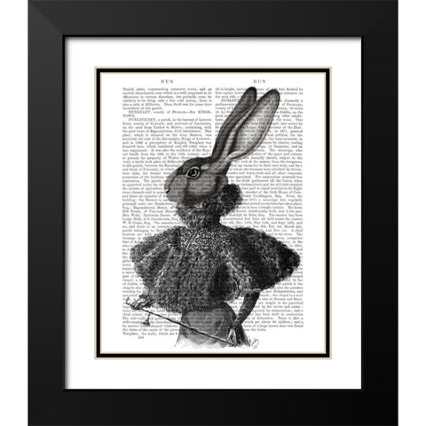 Rabbit with Feather Collar Black Modern Wood Framed Art Print with Double Matting by Fab Funky