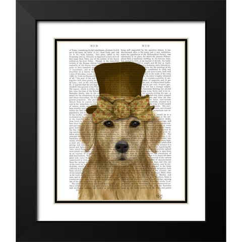 Golden Retriever, Hat and Bow Black Modern Wood Framed Art Print with Double Matting by Fab Funky