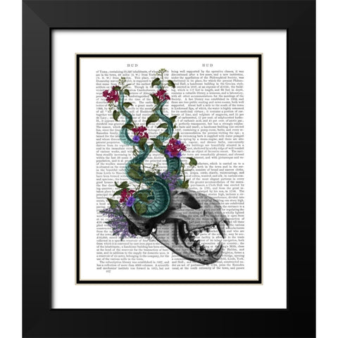 Skull with Blue Horns Black Modern Wood Framed Art Print with Double Matting by Fab Funky