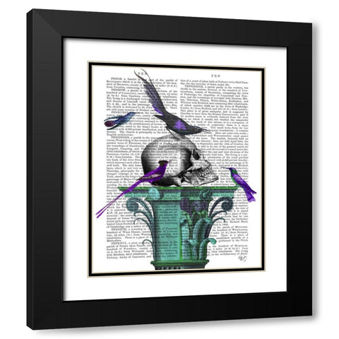 Skull On Plinth Black Modern Wood Framed Art Print with Double Matting by Fab Funky