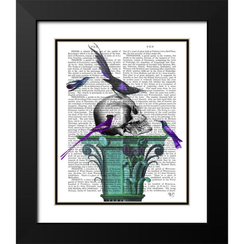 Skull On Plinth Black Modern Wood Framed Art Print with Double Matting by Fab Funky