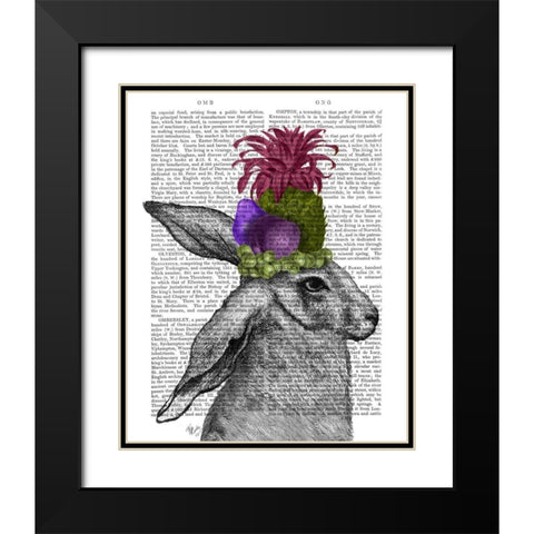 Rabbit, Fruit Headdress Black Modern Wood Framed Art Print with Double Matting by Fab Funky
