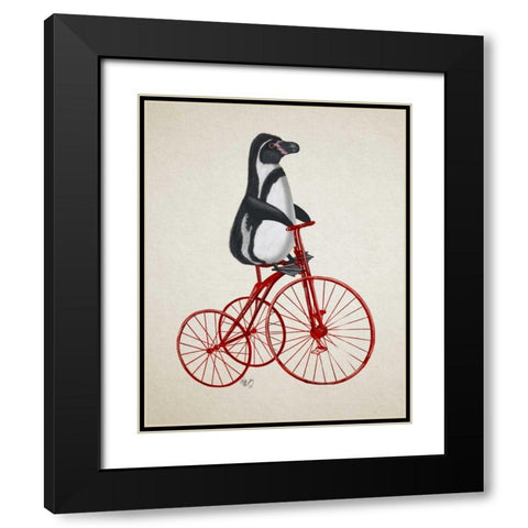 Penguin on Bicycle Black Modern Wood Framed Art Print with Double Matting by Fab Funky