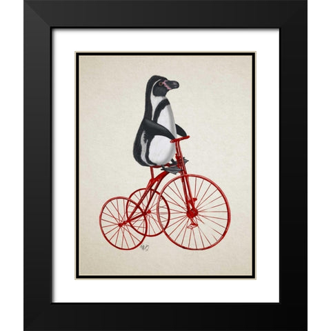 Penguin on Bicycle Black Modern Wood Framed Art Print with Double Matting by Fab Funky
