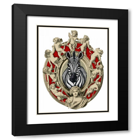 Zebra Head Plaque Black Modern Wood Framed Art Print with Double Matting by Fab Funky