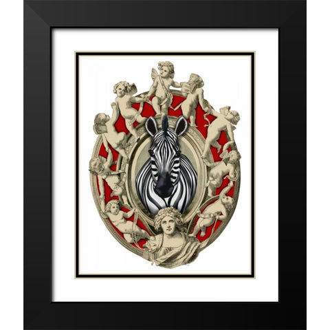 Zebra Head Plaque Black Modern Wood Framed Art Print with Double Matting by Fab Funky
