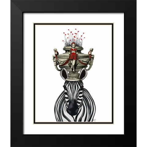 Zebra Head Trophy Black Modern Wood Framed Art Print with Double Matting by Fab Funky