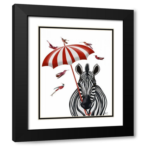 Zebra with Umbrella 2, Forward Black Modern Wood Framed Art Print with Double Matting by Fab Funky
