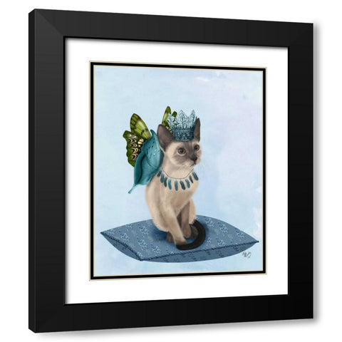 Cat with Blue Butterfly Wings Black Modern Wood Framed Art Print with Double Matting by Fab Funky