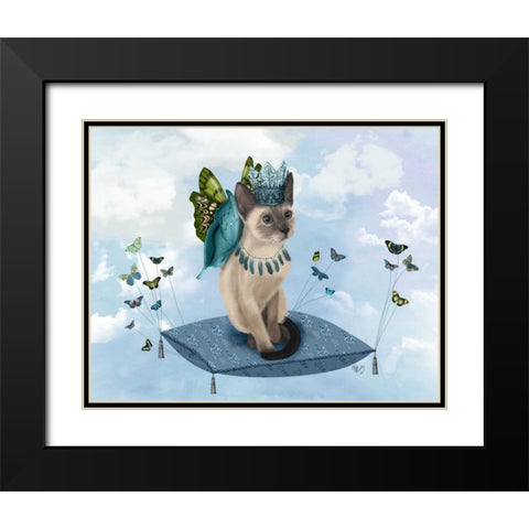 Cat on Pillow with Butterflies Black Modern Wood Framed Art Print with Double Matting by Fab Funky