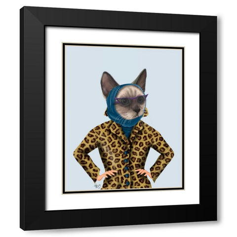 Cat with Leopard Jacket Black Modern Wood Framed Art Print with Double Matting by Fab Funky