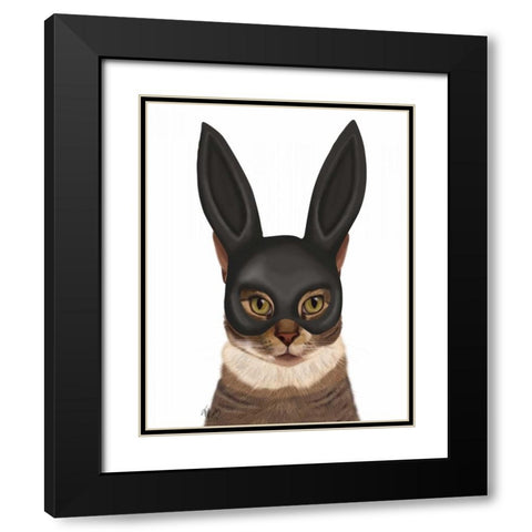Cat with Bunny Mask Black Modern Wood Framed Art Print with Double Matting by Fab Funky
