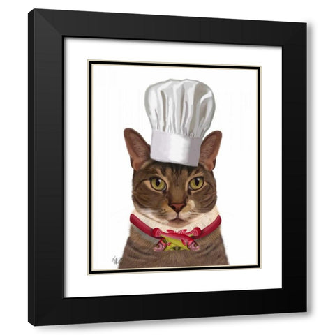 Cat Chef Black Modern Wood Framed Art Print with Double Matting by Fab Funky