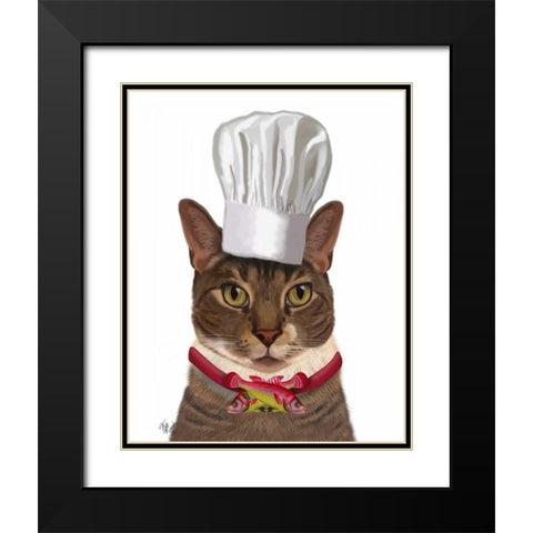 Cat Chef Black Modern Wood Framed Art Print with Double Matting by Fab Funky