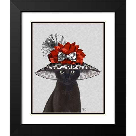 Cat, Black with Fabulous Hat Black Modern Wood Framed Art Print with Double Matting by Fab Funky