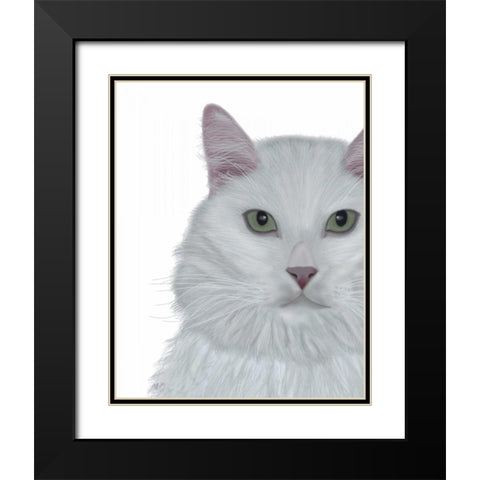 Cat, White Portrait on White Black Modern Wood Framed Art Print with Double Matting by Fab Funky
