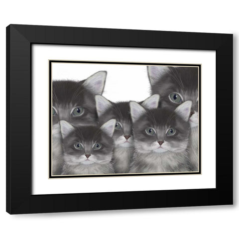 Cat Family Black Modern Wood Framed Art Print with Double Matting by Fab Funky