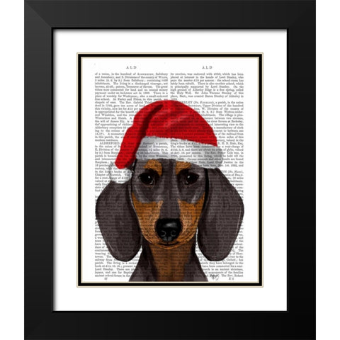 Dachshund Black Modern Wood Framed Art Print with Double Matting by Fab Funky